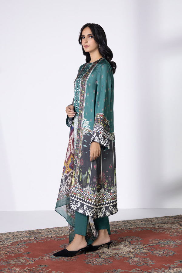 3 Piece - Printed Satin Suit || SILK || SAPPHIRE in UK USA UAE online kapraye.com