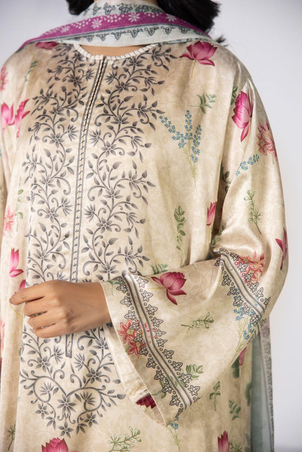 3 Piece - Printed Satin Suit || SILK || SAPPHIRE in UK USA UAE online kapraye.com