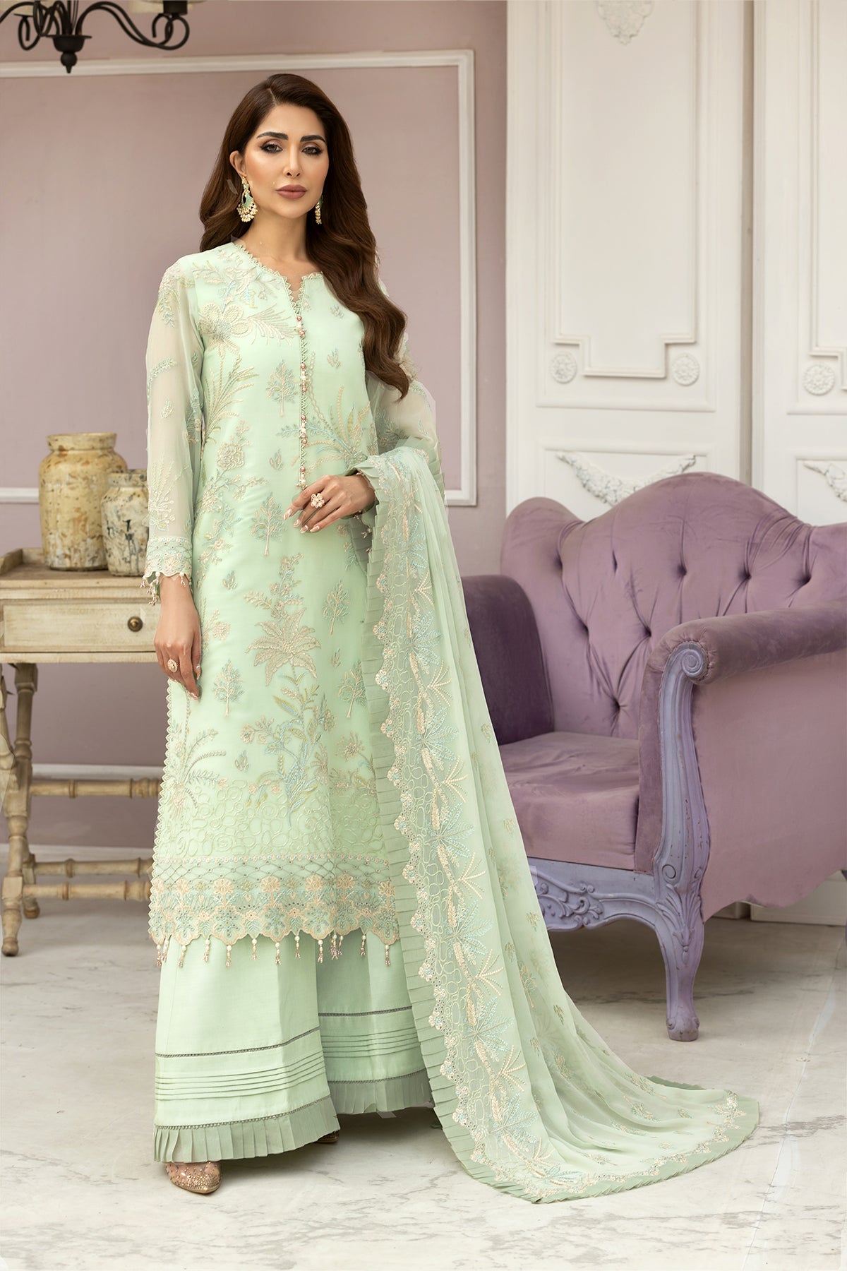 Pistachio - Dhaagay V01D09 || DHAAGEY-V01 || ALIZEH FASHION in UK USA UAE online kapraye.com