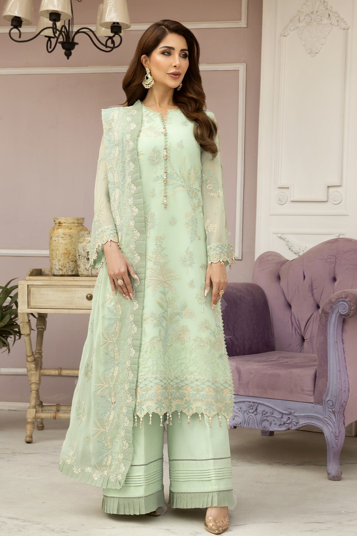 Pistachio - Dhaagay V01D09 || DHAAGEY-V01 || ALIZEH FASHION in UK USA UAE online kapraye.com